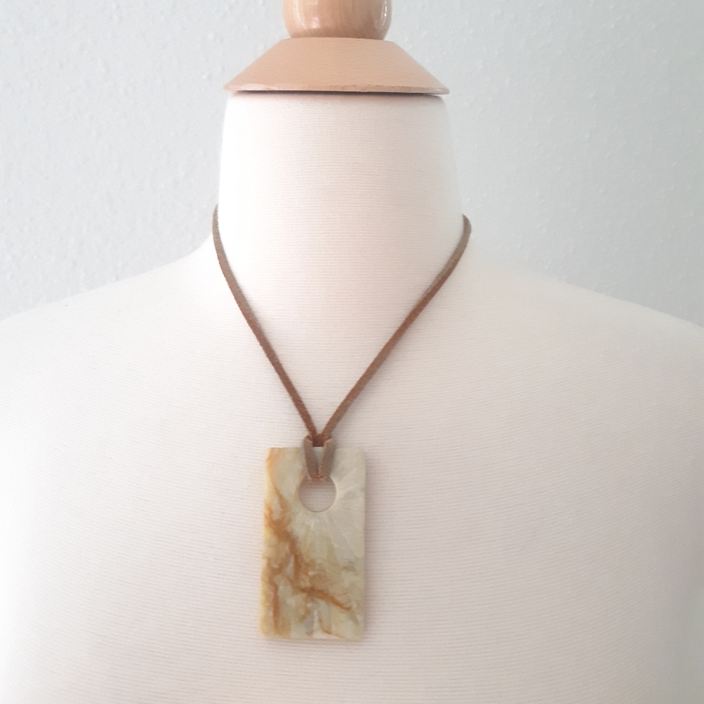 Jessica Elliot Carved Jade Tag Necklace Leather